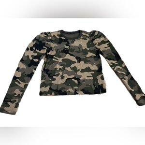 Zara Long Sleeve Camo Print Knit Sweater Size M Cropped